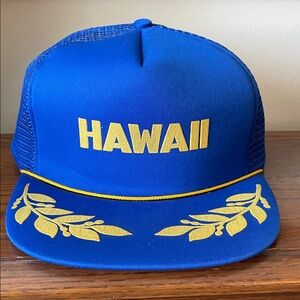 Vintage snap-back blue Hawaii mesh baseball cap hat 1980s